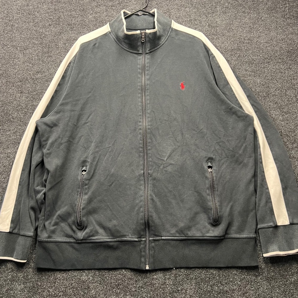 Polo Ralph Lauren Track Jacket XXL Faded Black Red Pony Striped Zip Up